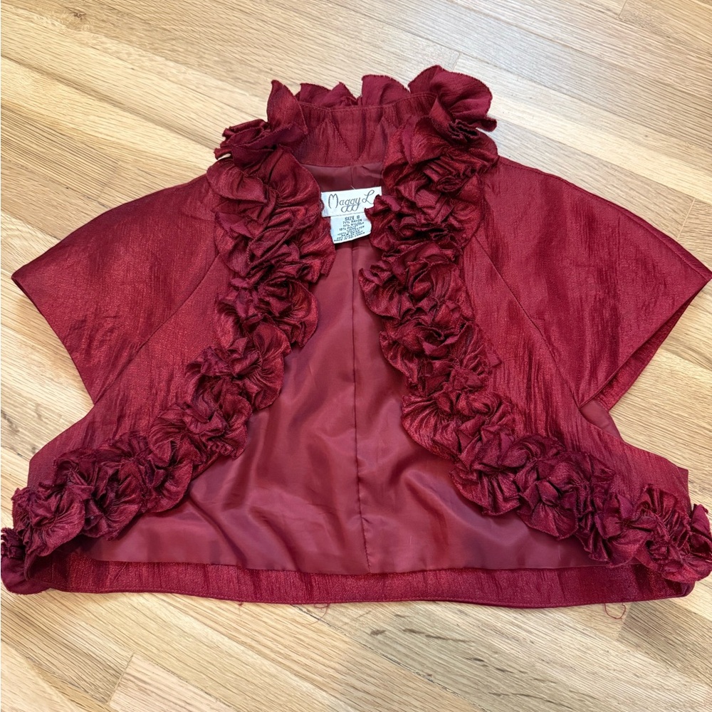 Maggy London Deep Red Ruffle Shrug